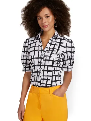 Abstract-Print Puff-Sleeve Madison Shirt - 7th Avenue