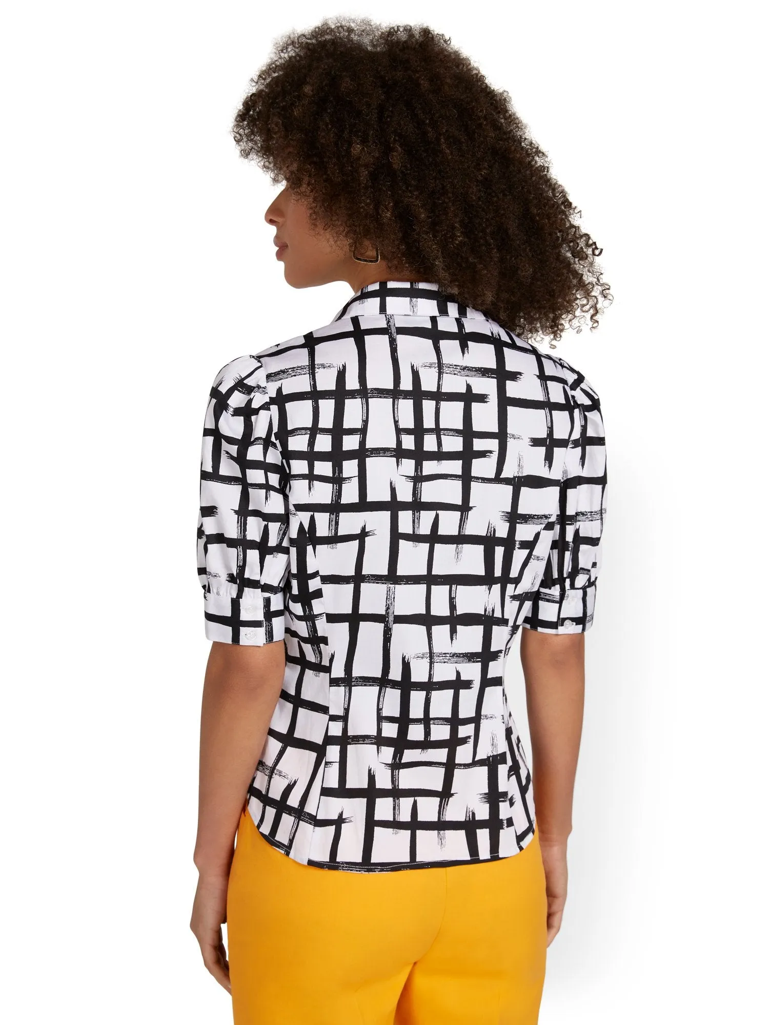 Abstract-Print Puff-Sleeve Madison Shirt - 7th Avenue