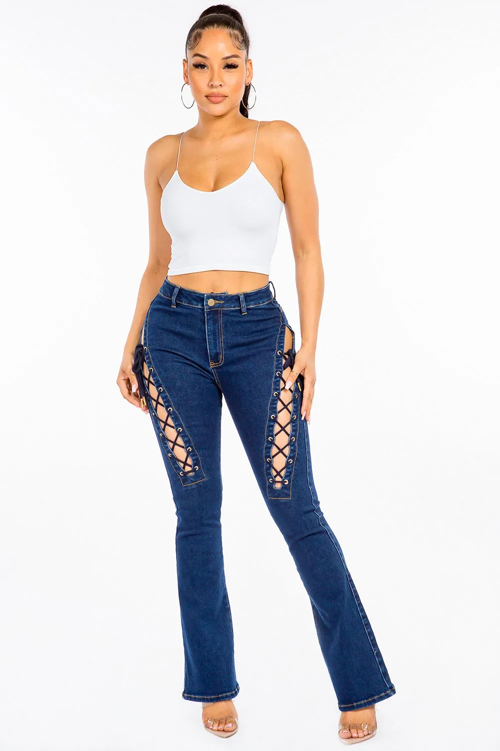 American Bazi High Rise Lace Up Jeans