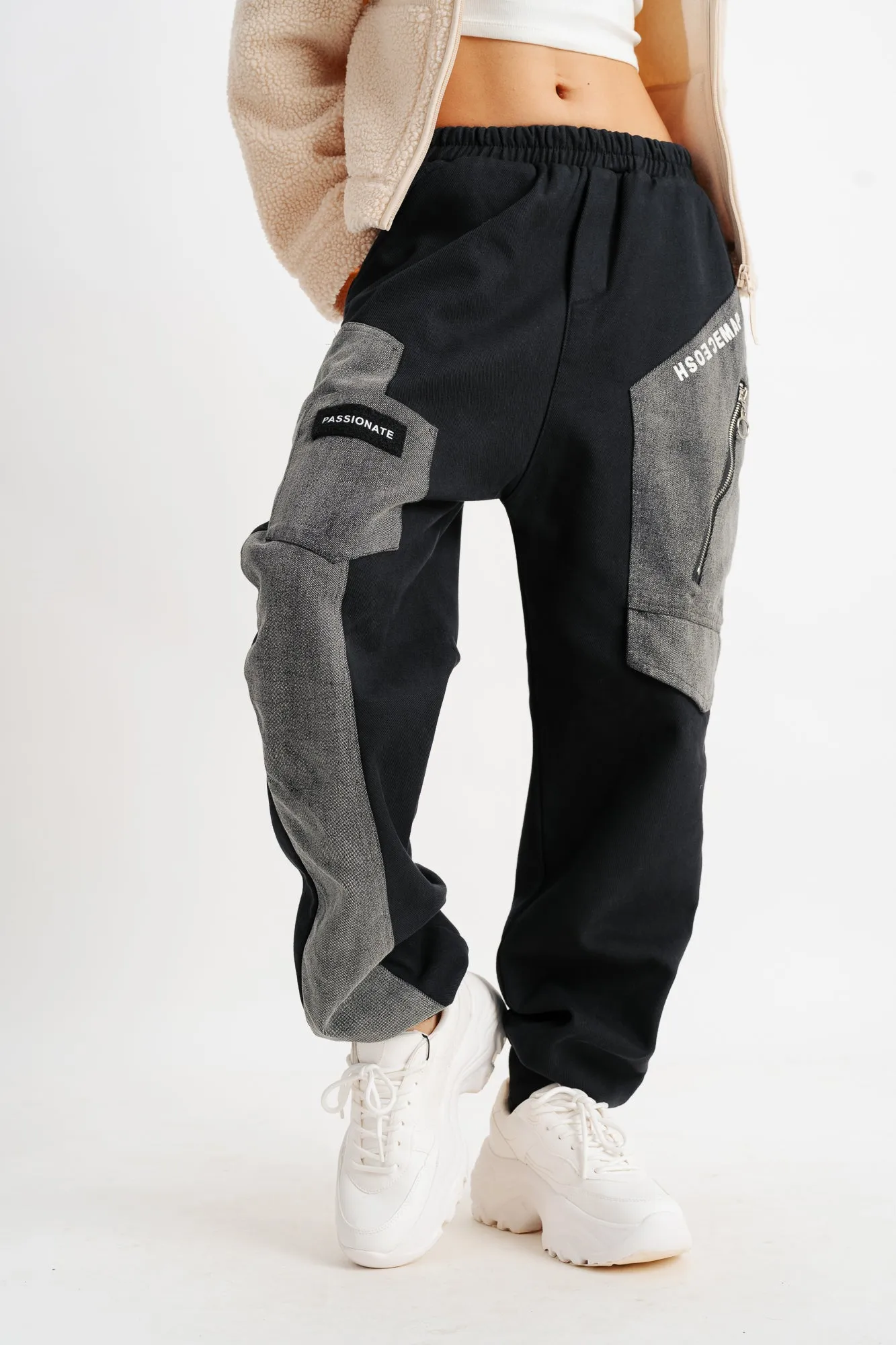 Black Elastic Waist Jogger Jeans