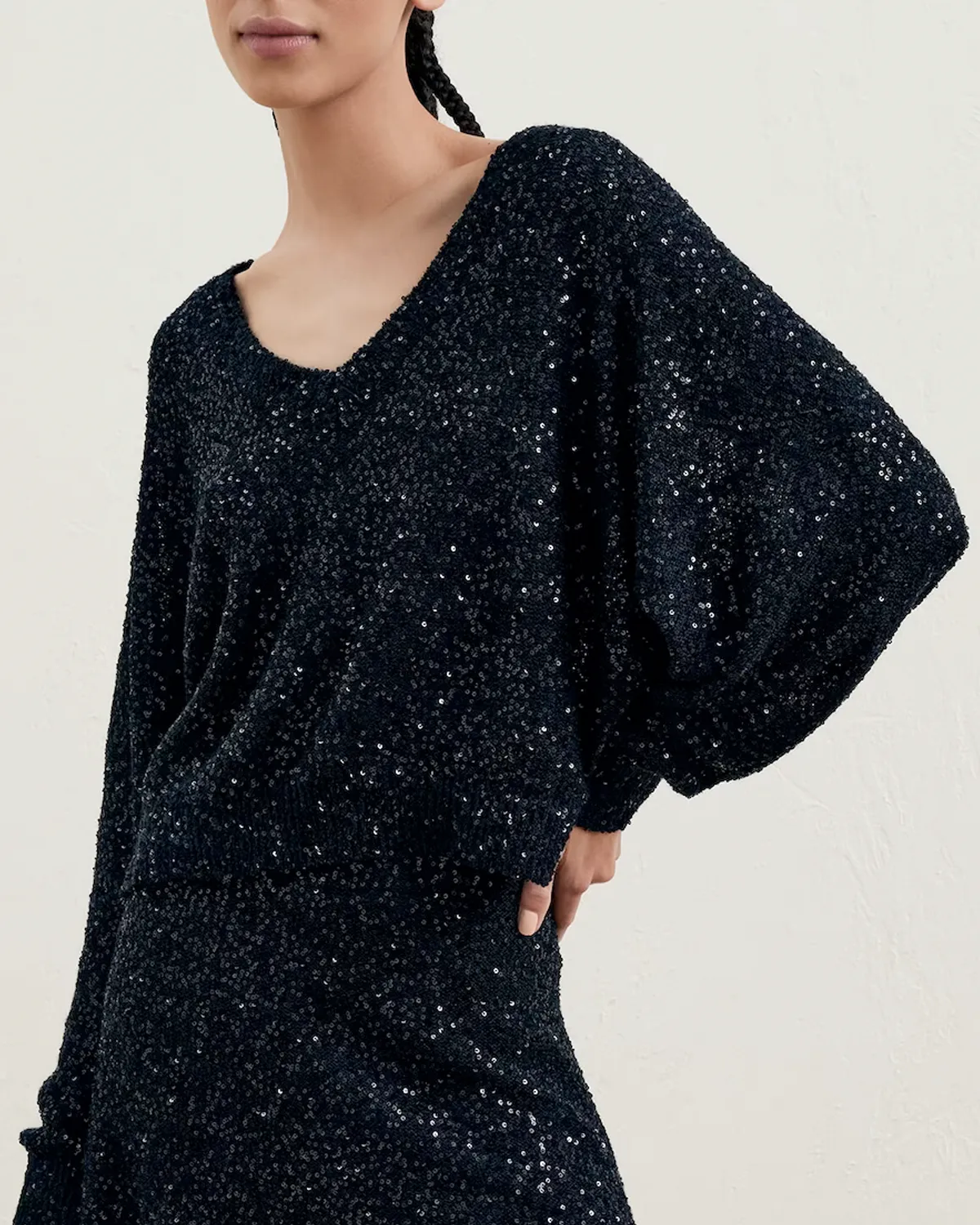 Black Paillette Sequin Long Sleeve Sweater