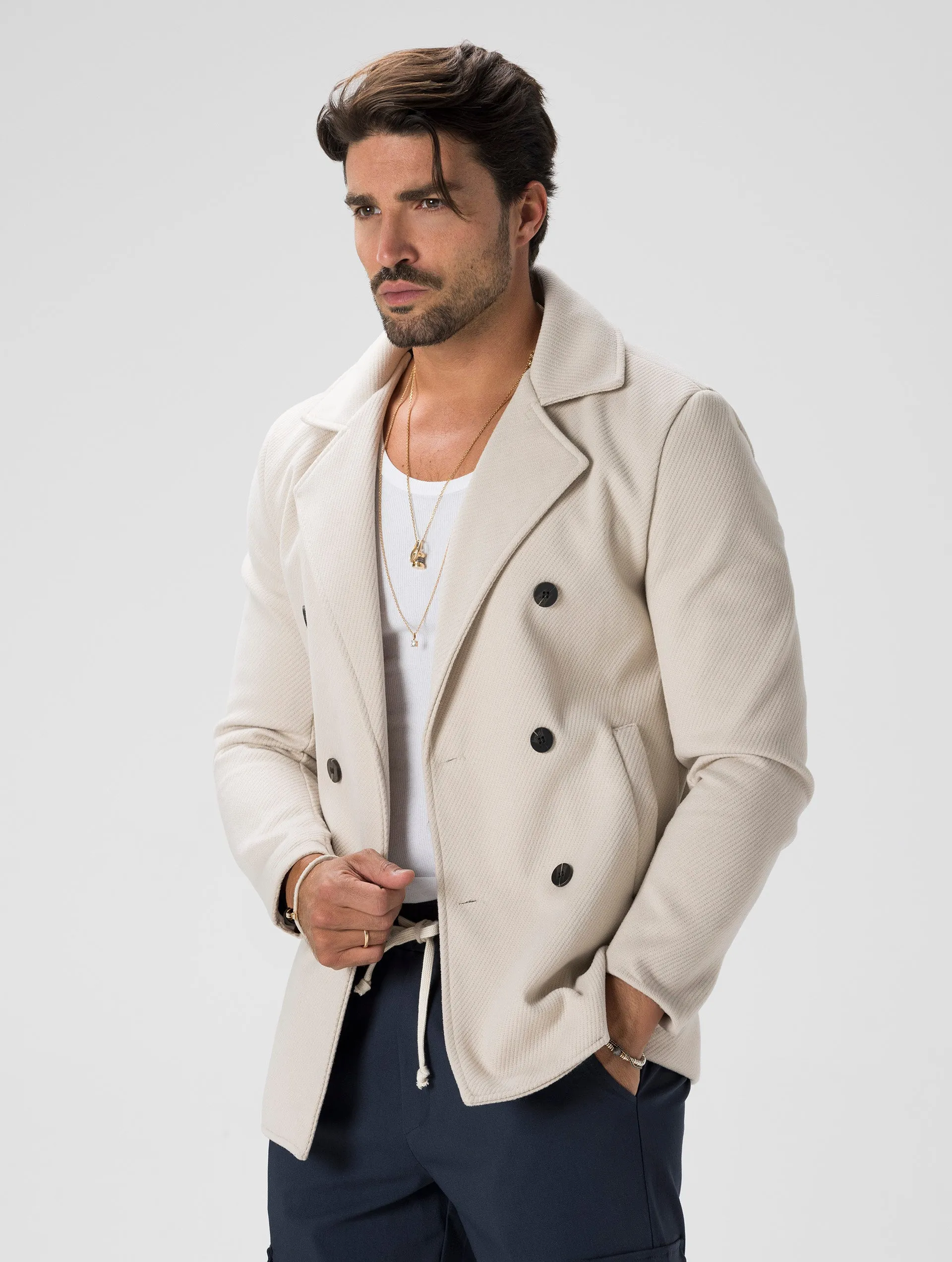 BOONE DOUBLE BREASTED COAT IN CREAM