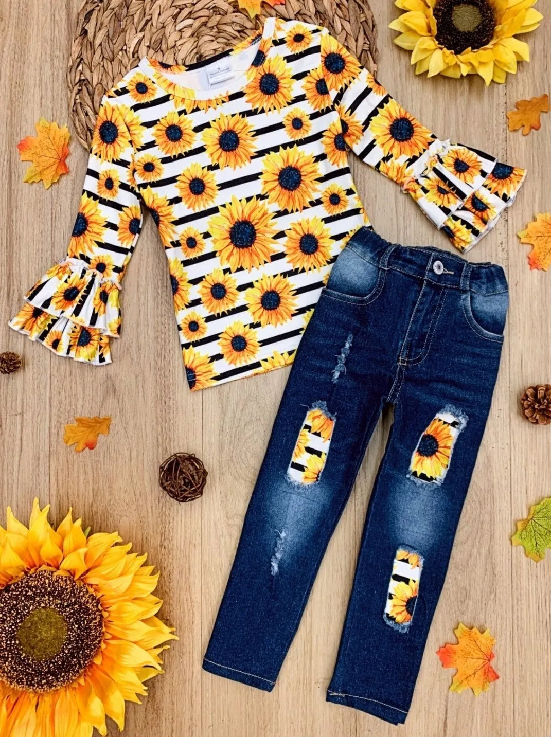 Brightest Sunflower Patched Jeans Set