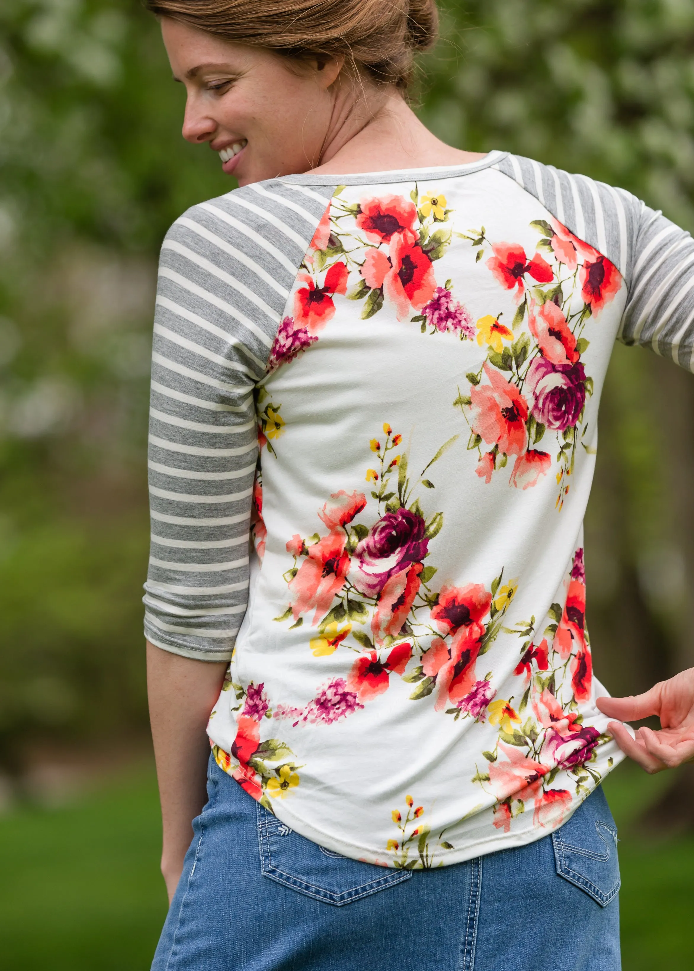 Buttery Soft Floral and Stripe Raglan Top