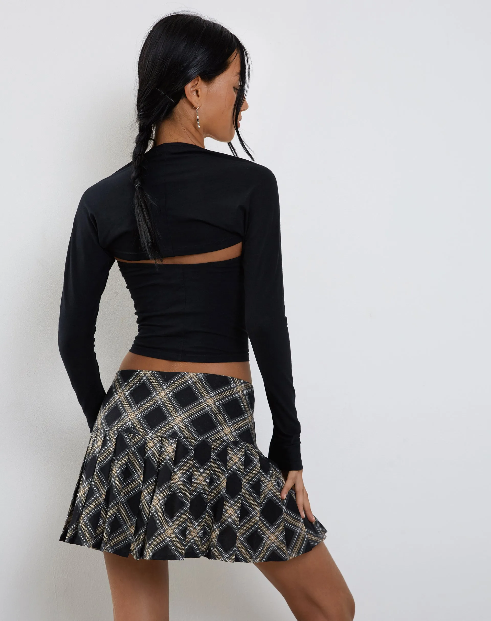 Casini Pleated Micro Skirt in Black and Grey Check