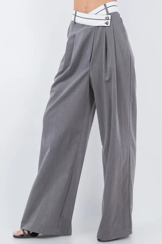 Charcoal Loose Fit Pants With Button Detail