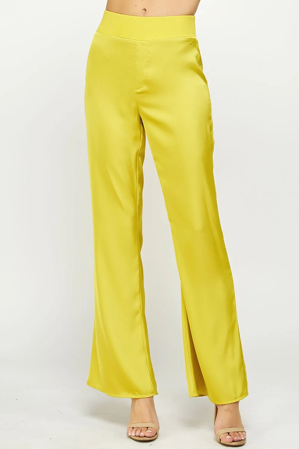 Chartreuse Waist Band Satin Pants