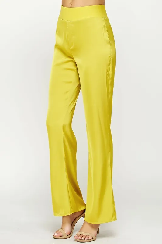 Chartreuse Waist Band Satin Pants