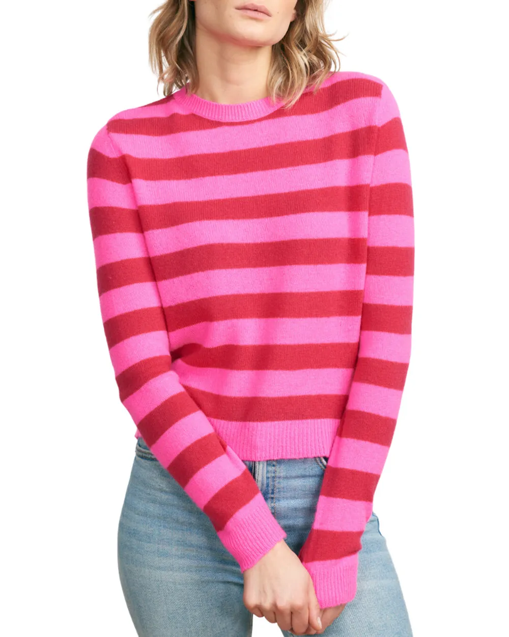 Cherry and Pink Stripe Crewneck Sweater