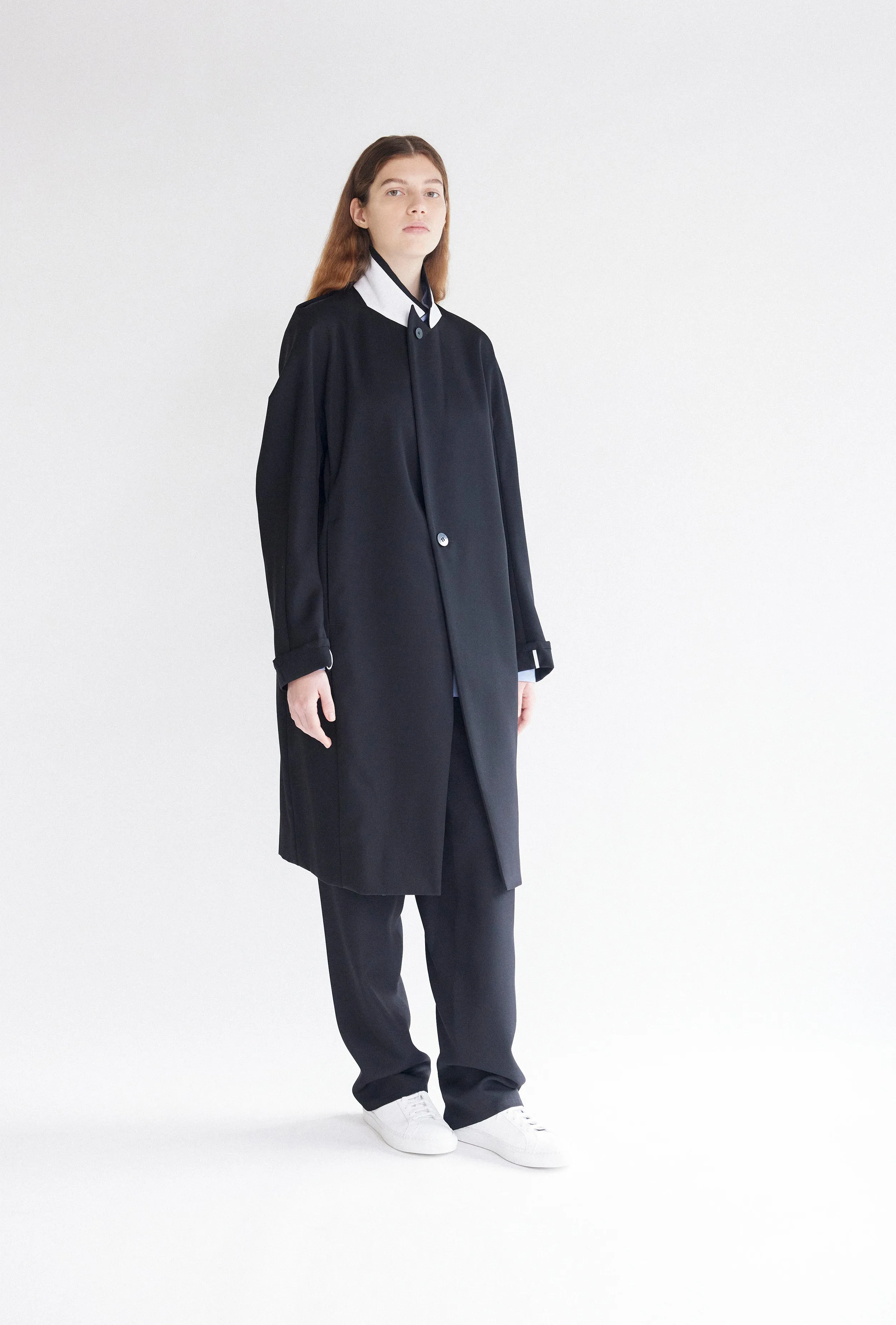 Classic Wool Gabardine Overcoat in Black