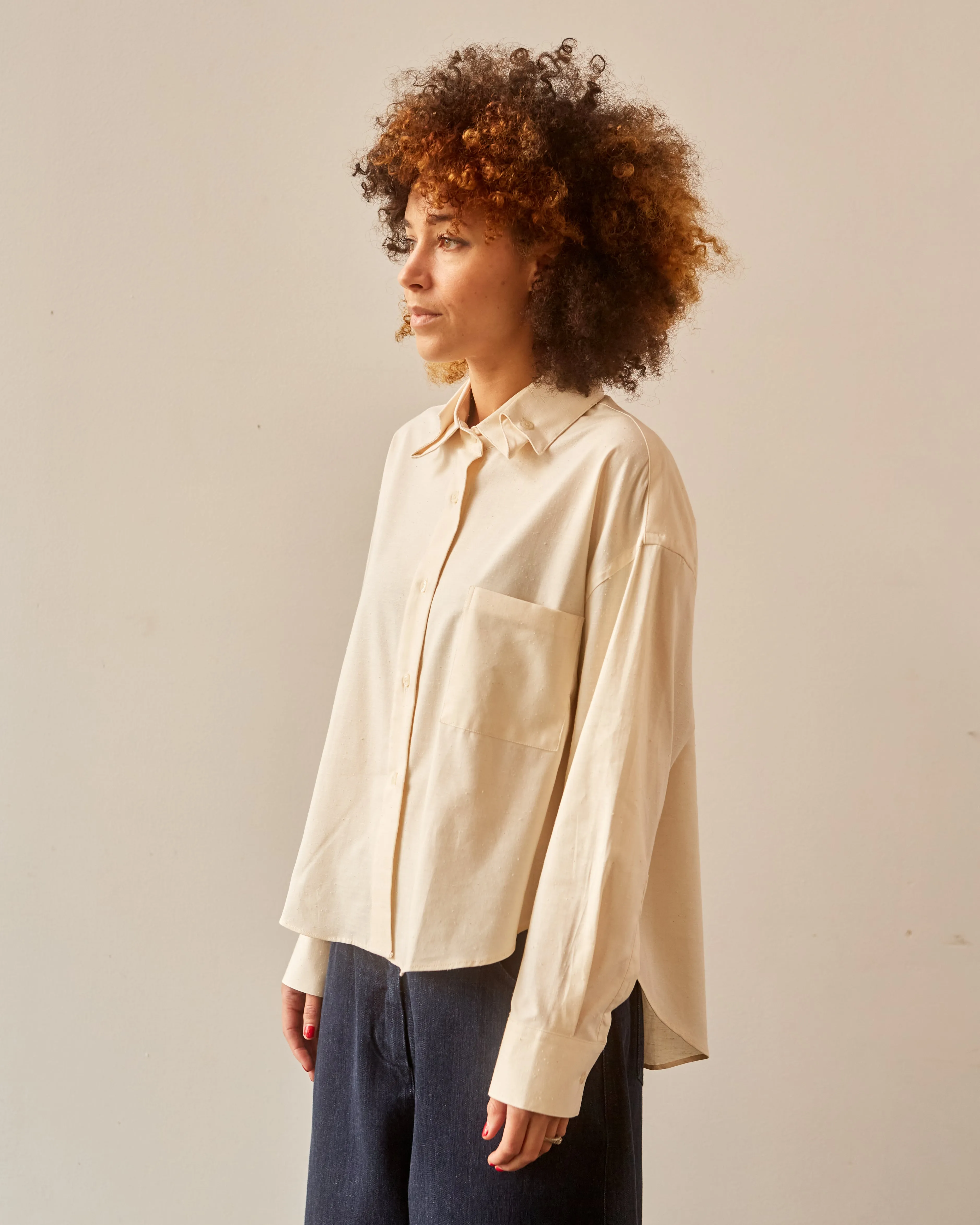 Cordera Cotton Double Collar Shirt, Natural