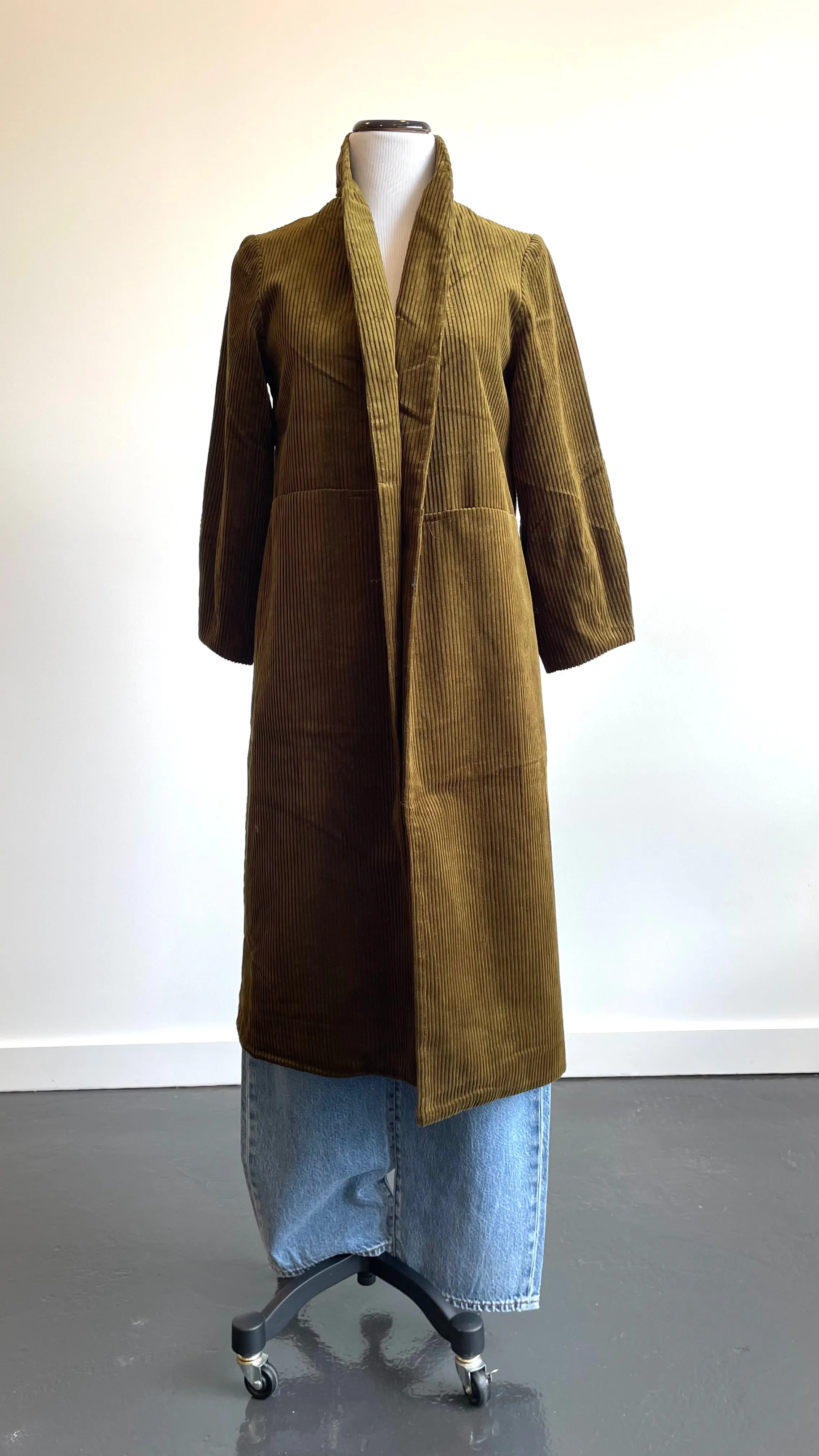 Corduroy Open Fall Coat Dark Kelp