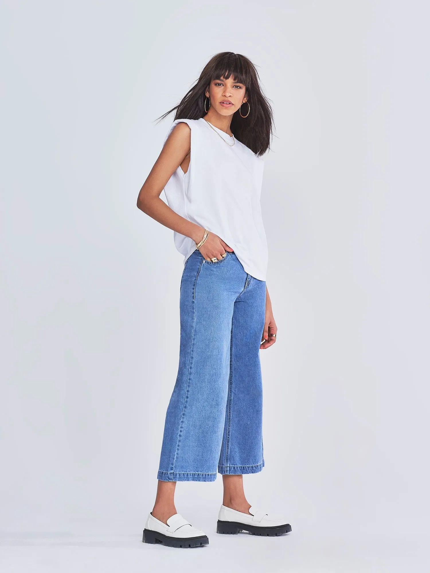 Crislyn High-Waisted Wide-Leg Capri Jeans