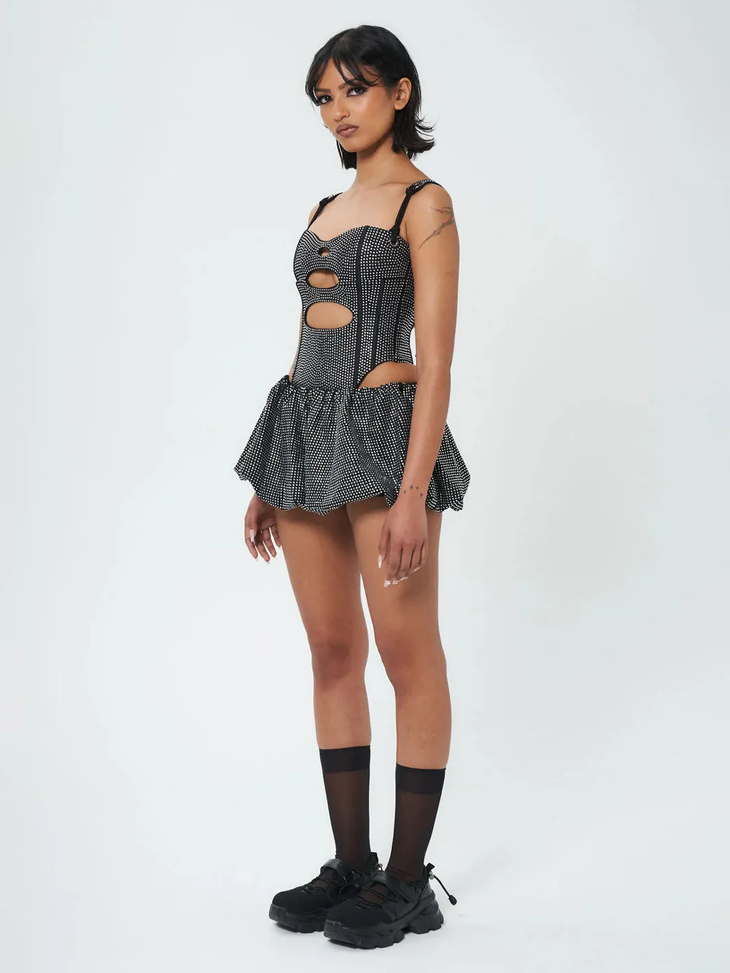 DARK DESIRES BUBBLE SKIRT - CHROME BLACK