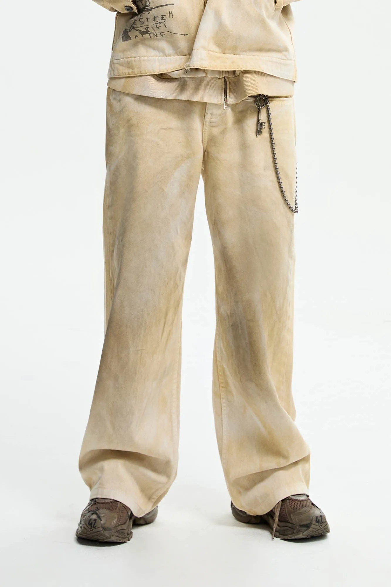 Distressed/Bleached Finish Wide-Leg Jeans