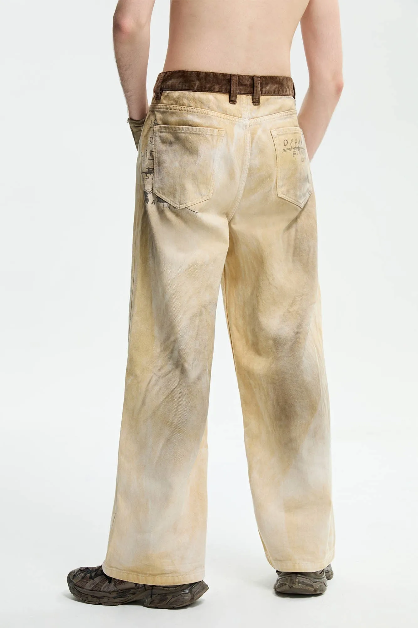 Distressed/Bleached Finish Wide-Leg Jeans