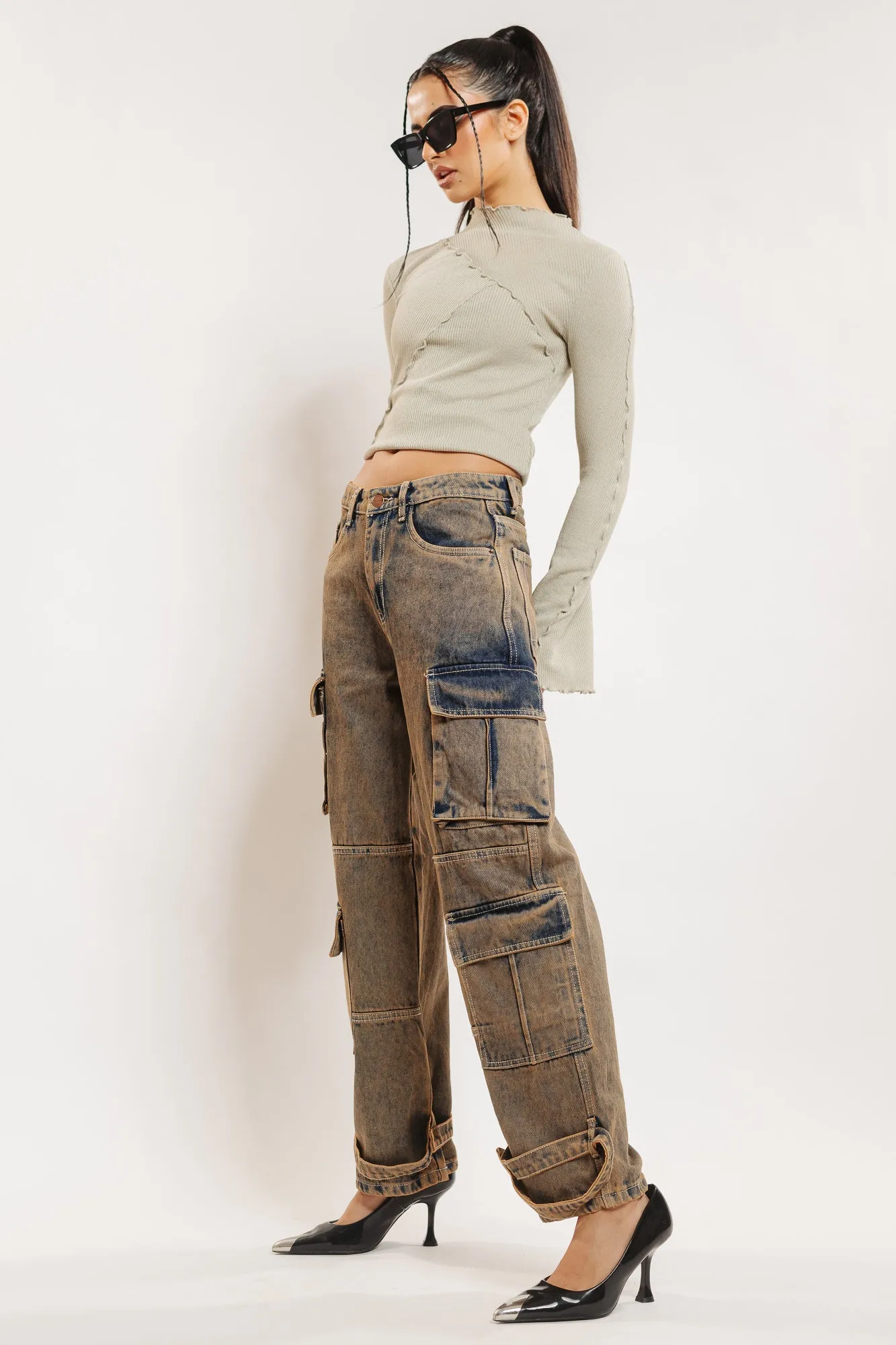 Earthy Tinted Cargo Jeans