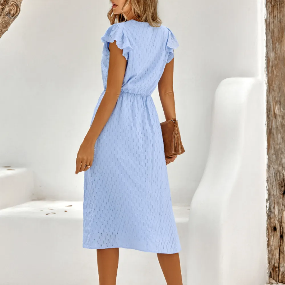 Elegant V Neck Ruffled Sleeve Summer Dress for Women