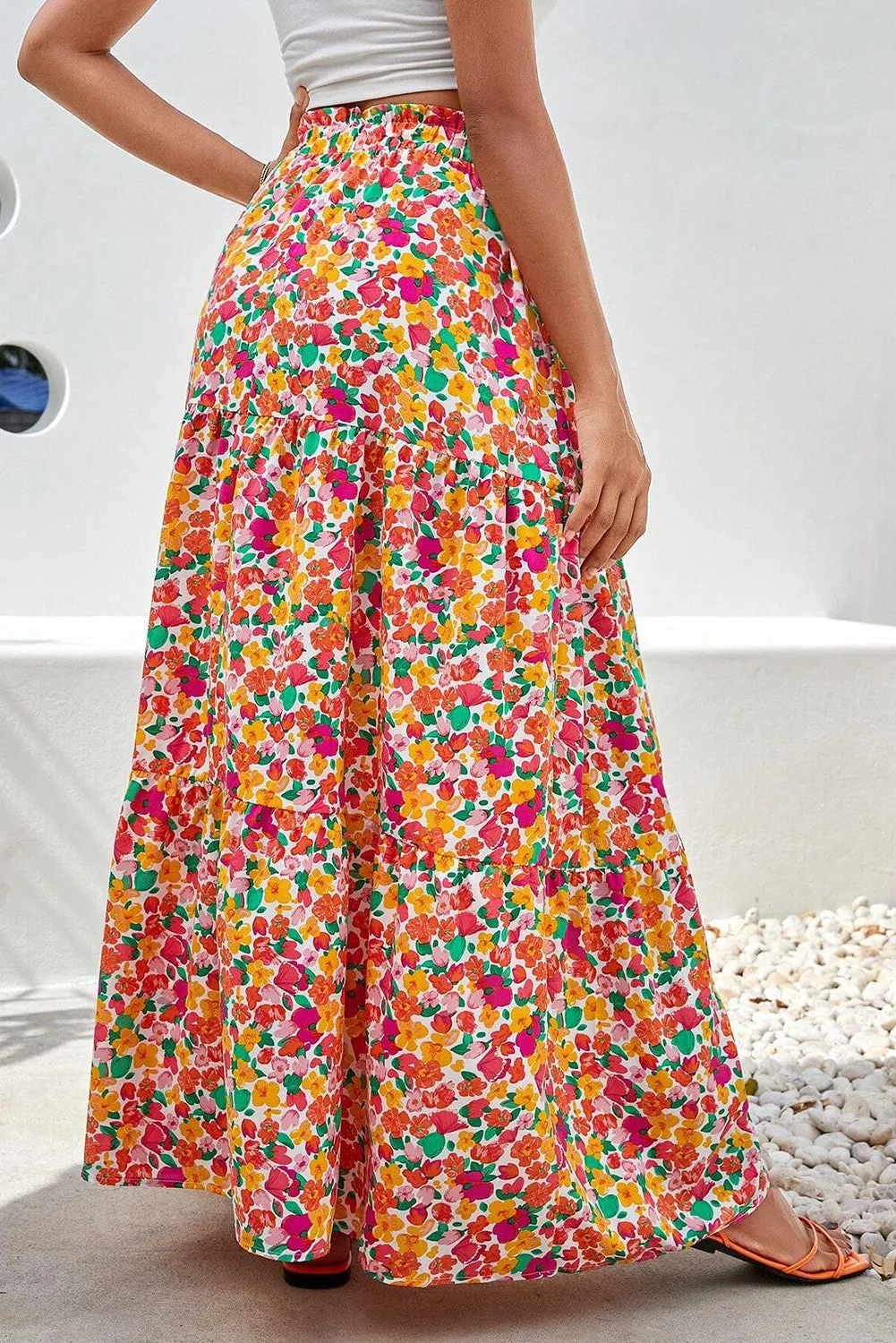 Floral Printed Elastic Waist Maxi Skirt Casual Long Skirt Women's fashion