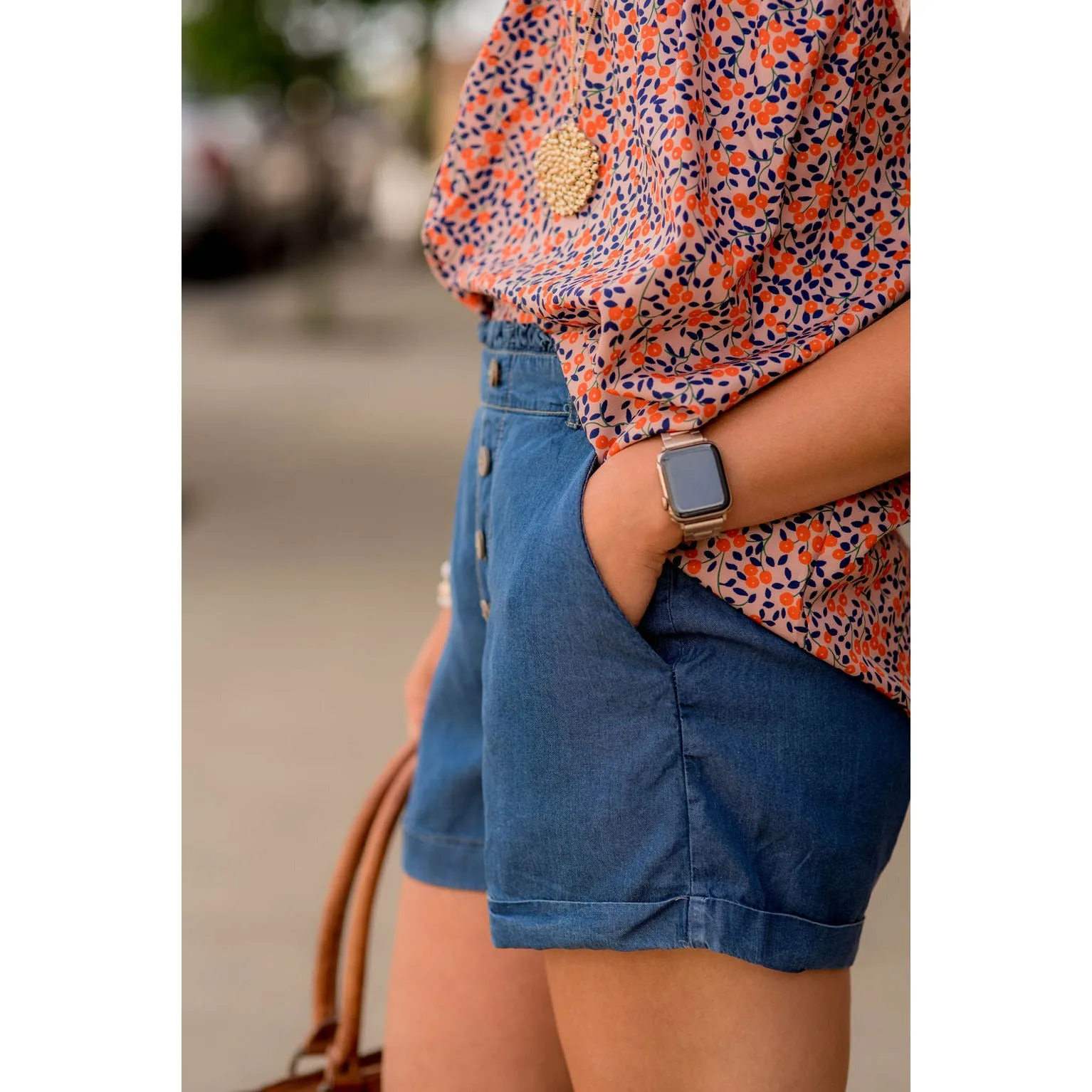 Four Button Chambray Shorts