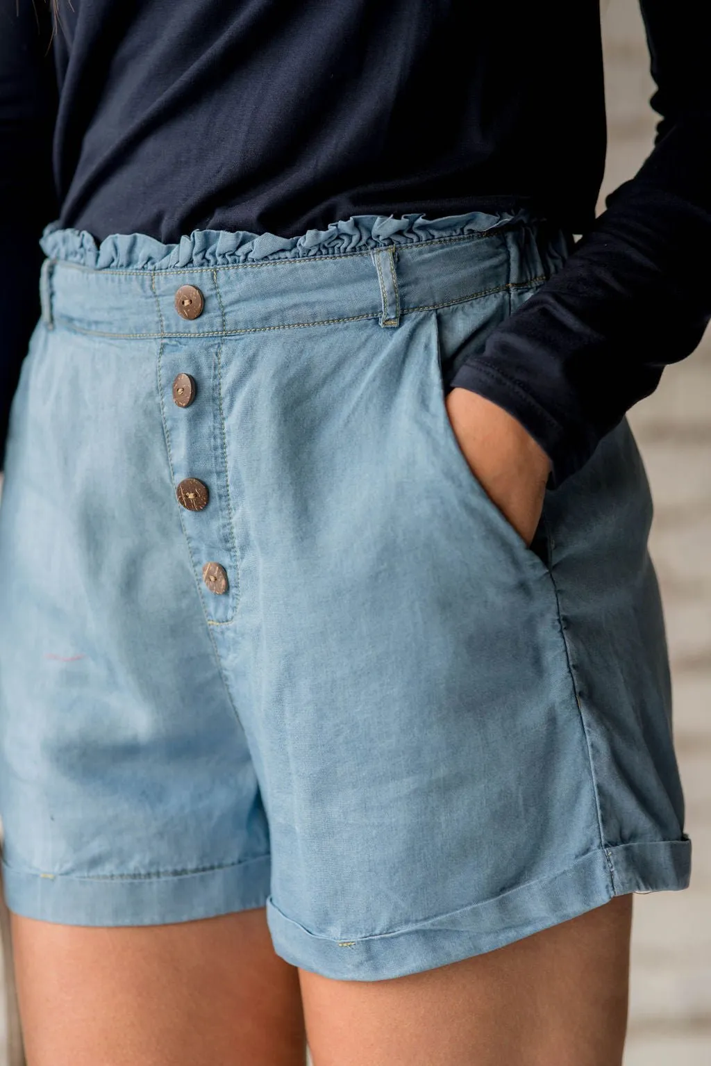 Four Button Chambray Shorts