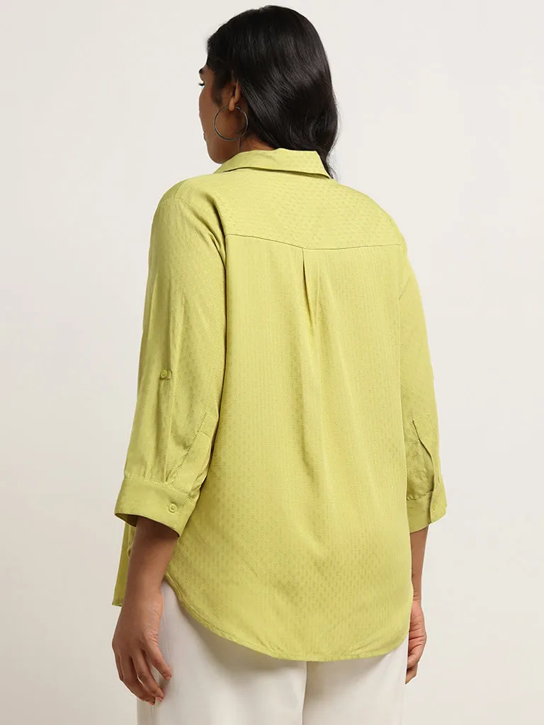 Gia Green Ribbed Collared Top