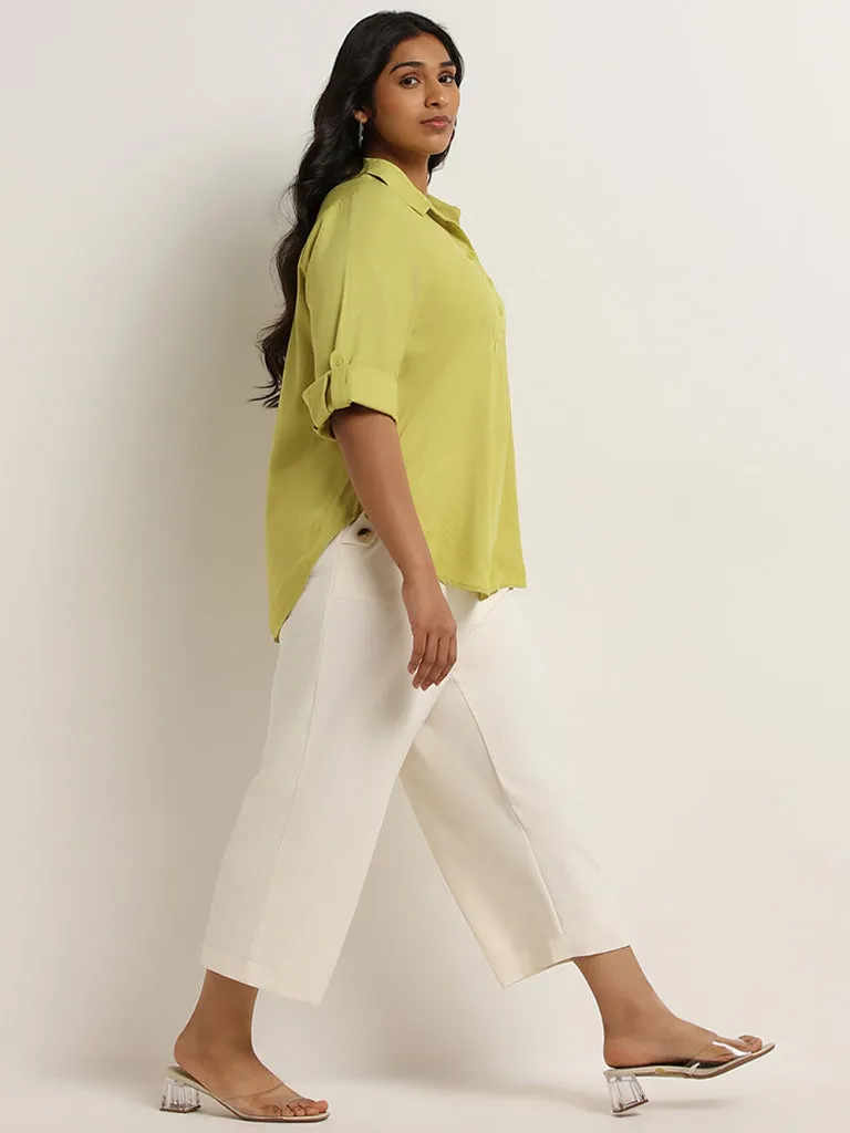 Gia Green Ribbed Collared Top