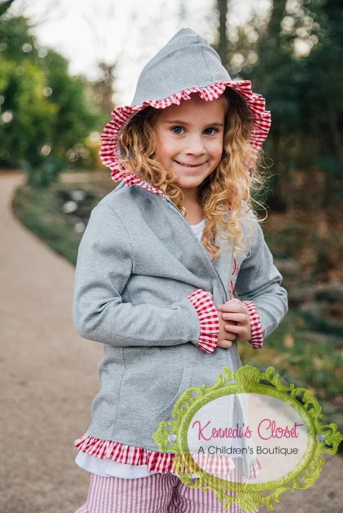 Girls Grey with Light Blue Gingham Ruffle Jacket