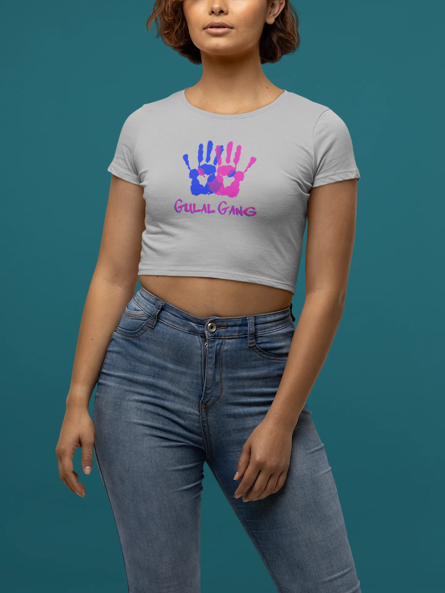 'Gulal Gang' Colorful Hands Design Cotton Crop Top for Women