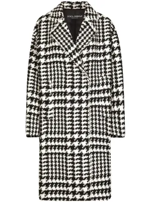 Houndstooth Pattern Knee-Length Coat