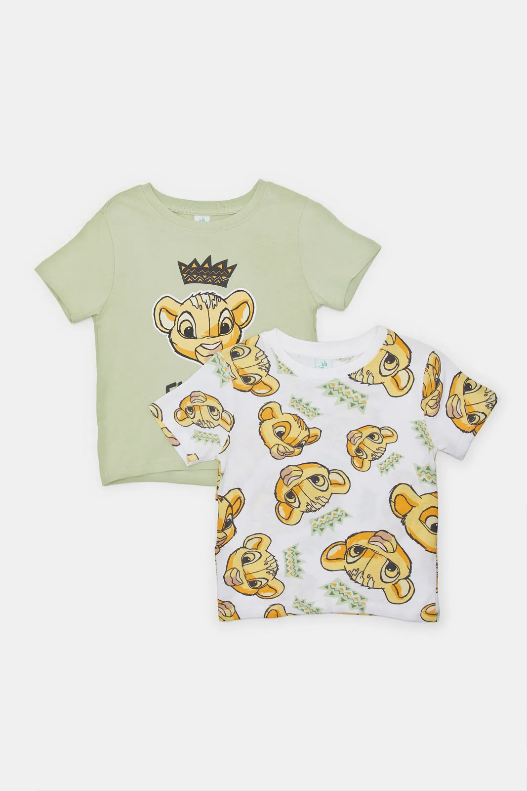 Infant Boys Green And Cream Simba Printed T-Shirt Set (2 Piece)