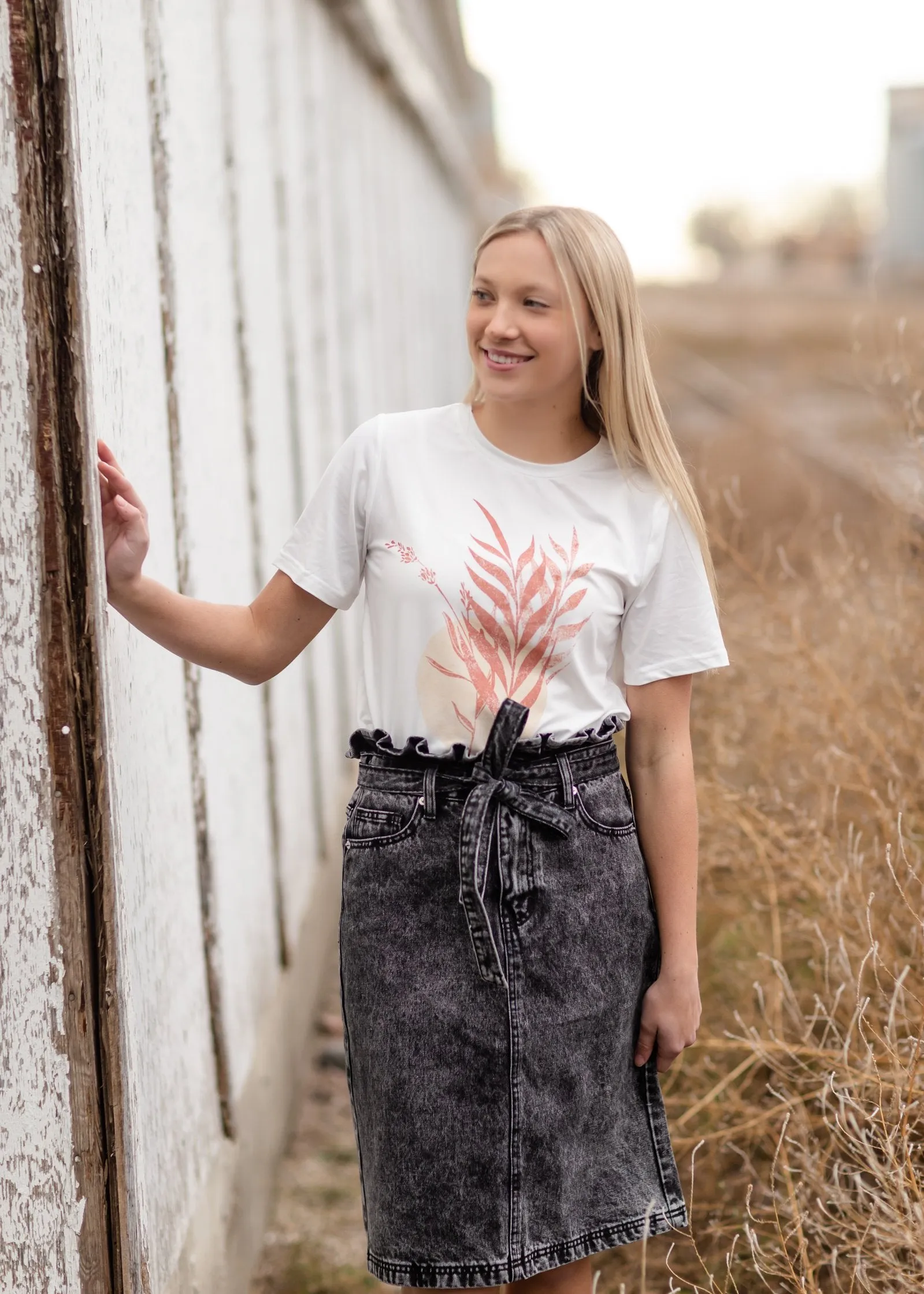 Ivory   Mauve Leaf Print Graphic Tee - FINAL SALE