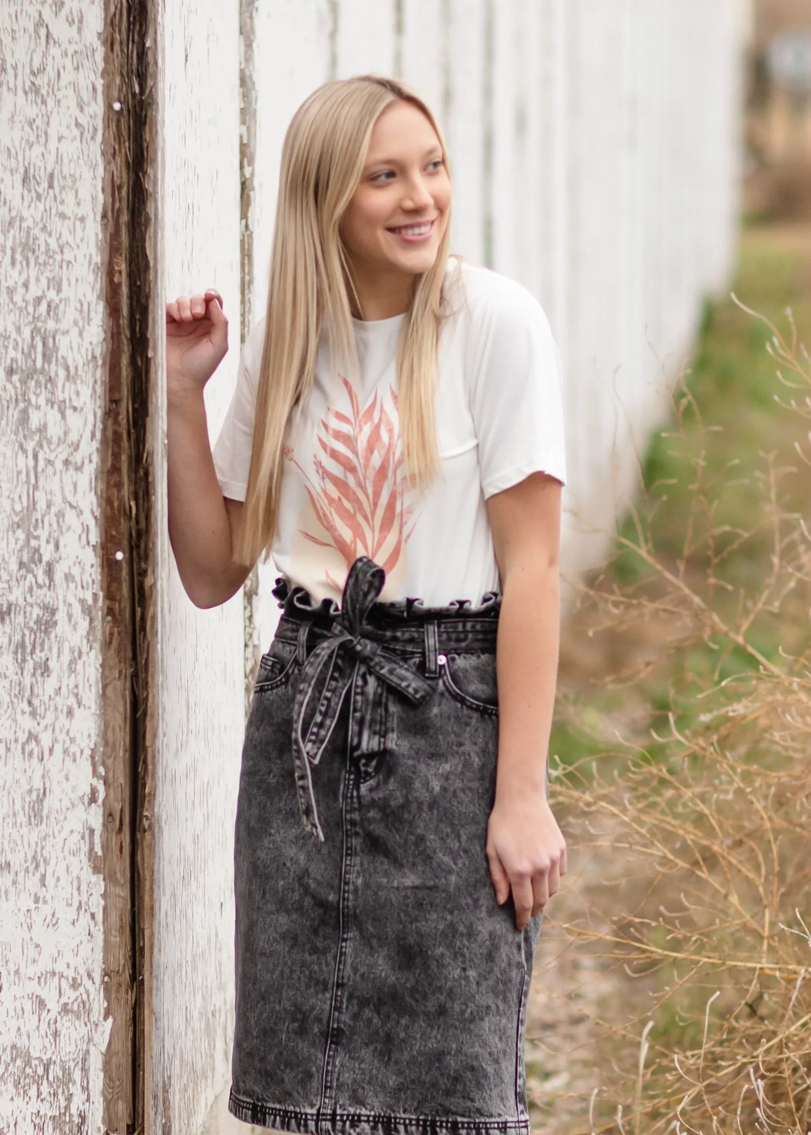 Ivory   Mauve Leaf Print Graphic Tee - FINAL SALE