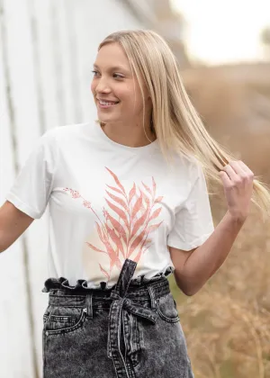 Ivory   Mauve Leaf Print Graphic Tee - FINAL SALE