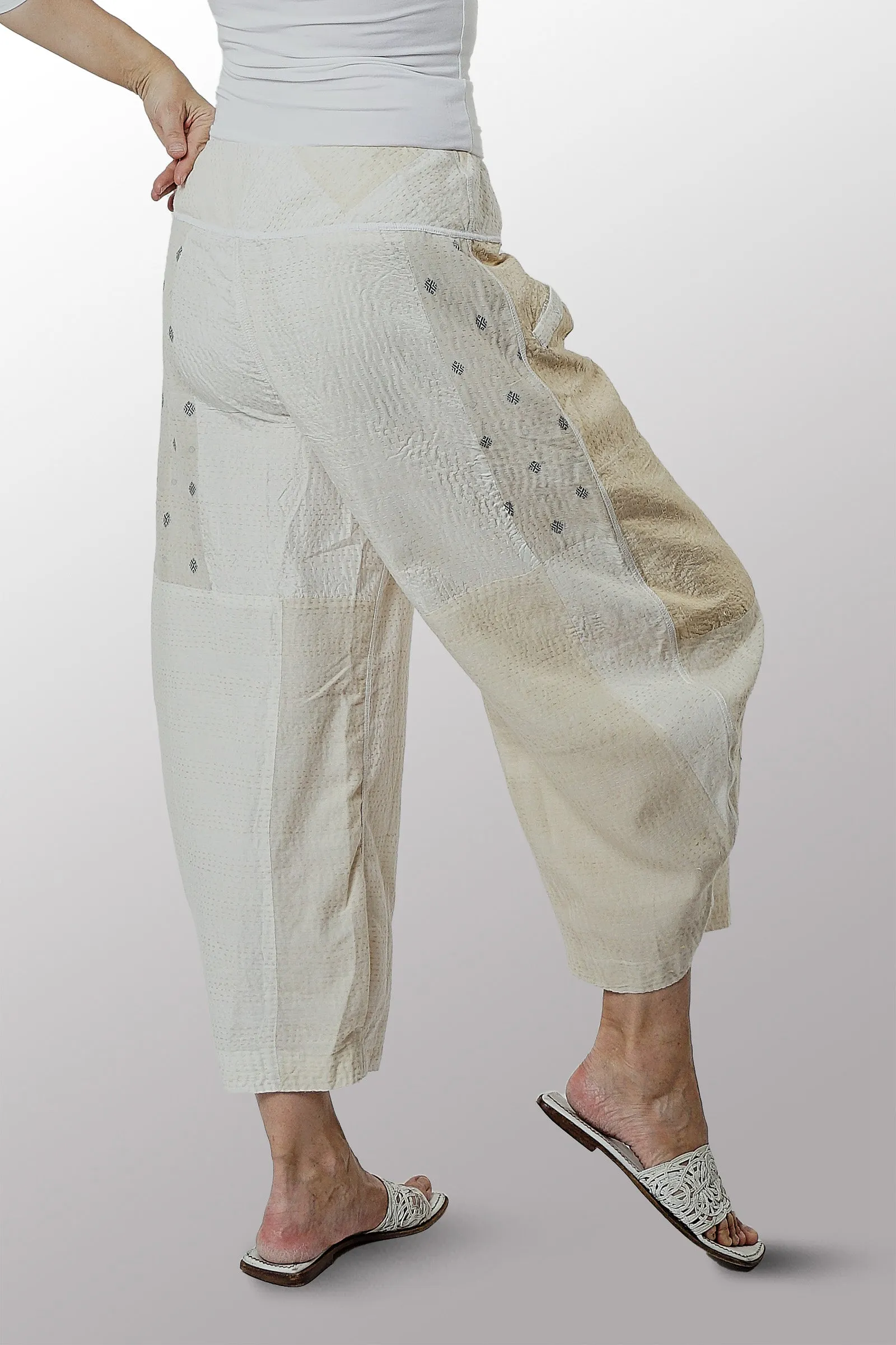 JAIPUR WHITE KANTHA HAREM PANTS - jw2605-ivy -