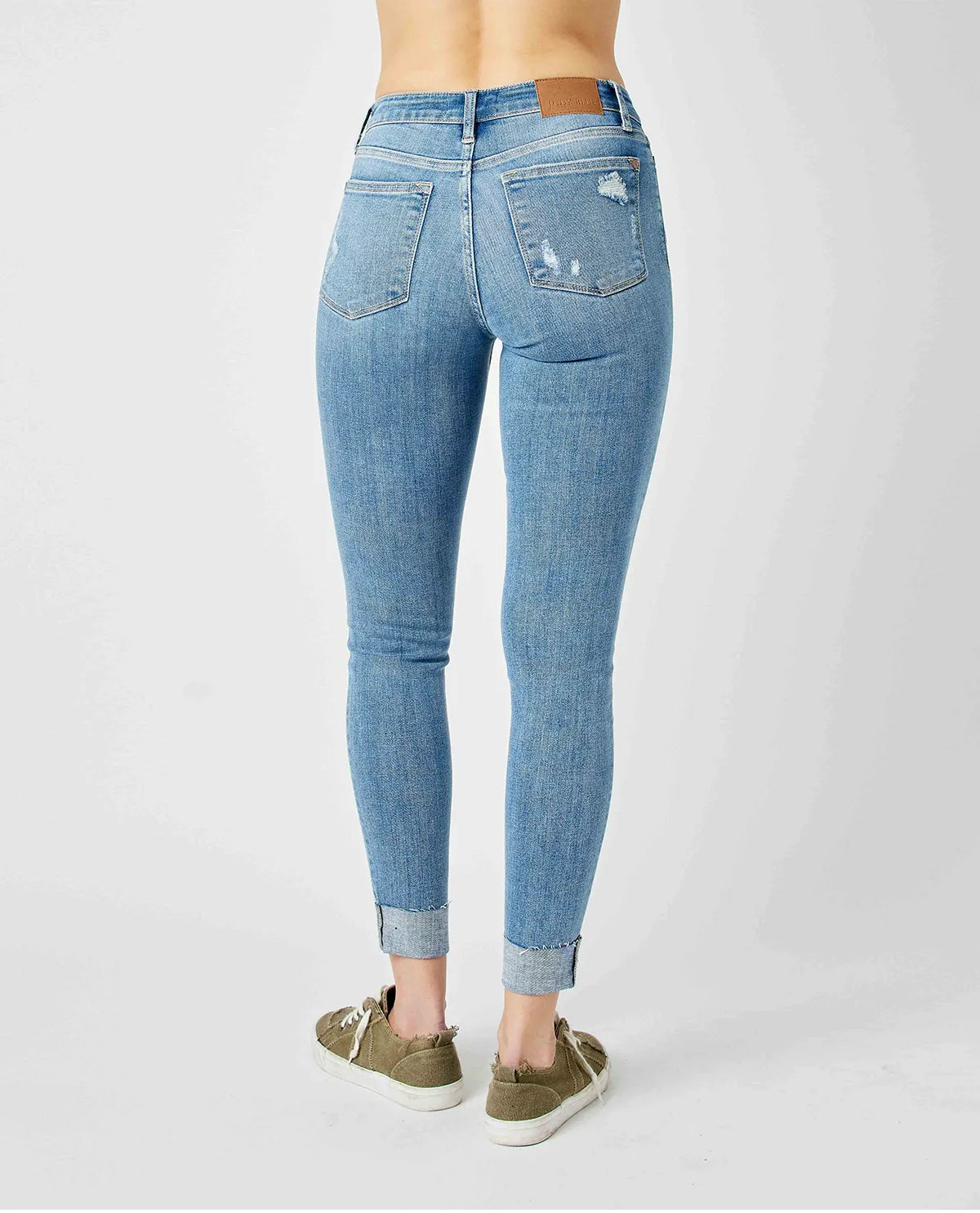 Judy Blue Mid Rise Destroy & Cuff Skinny Jeans