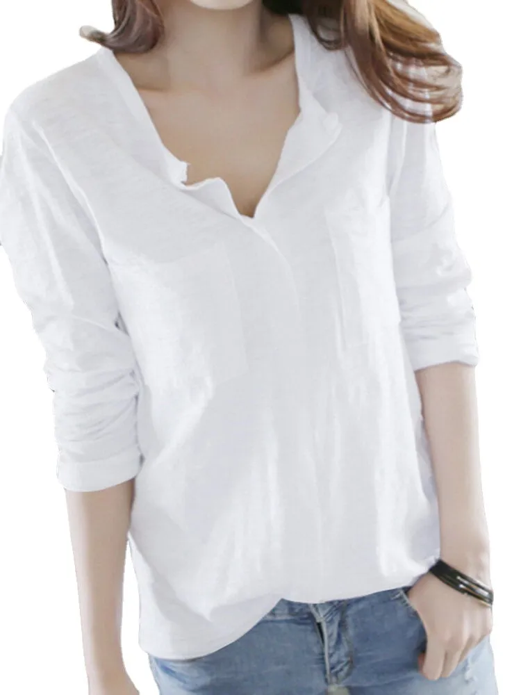 Leisure Pocket Long Sleeve Casual Blouse