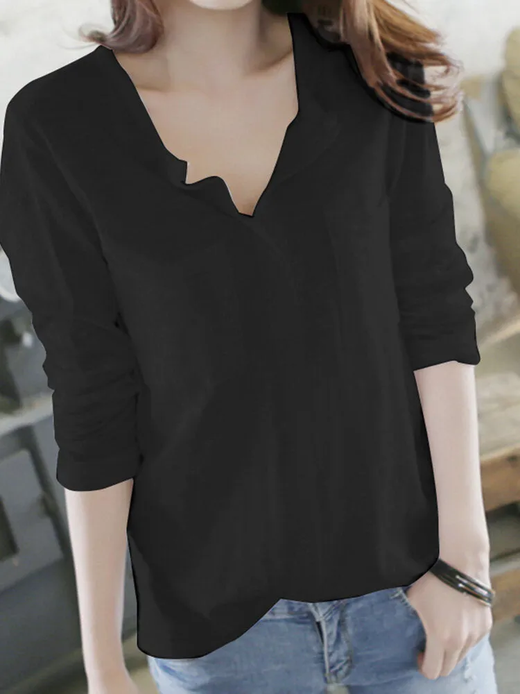 Leisure Pocket Long Sleeve Casual Blouse