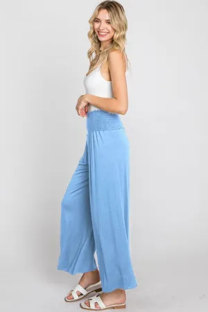 Light Blue Plus Smocked Wide Leg Pants