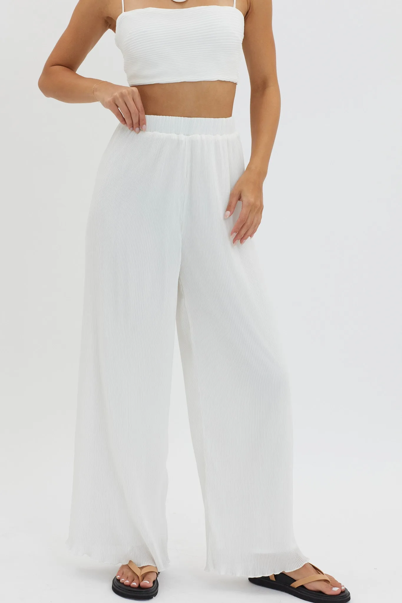 Light Energy Accordion Pleat Pants White