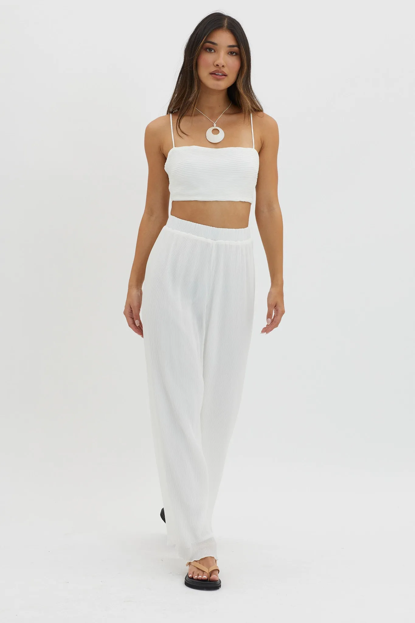 Light Energy Accordion Pleat Pants White