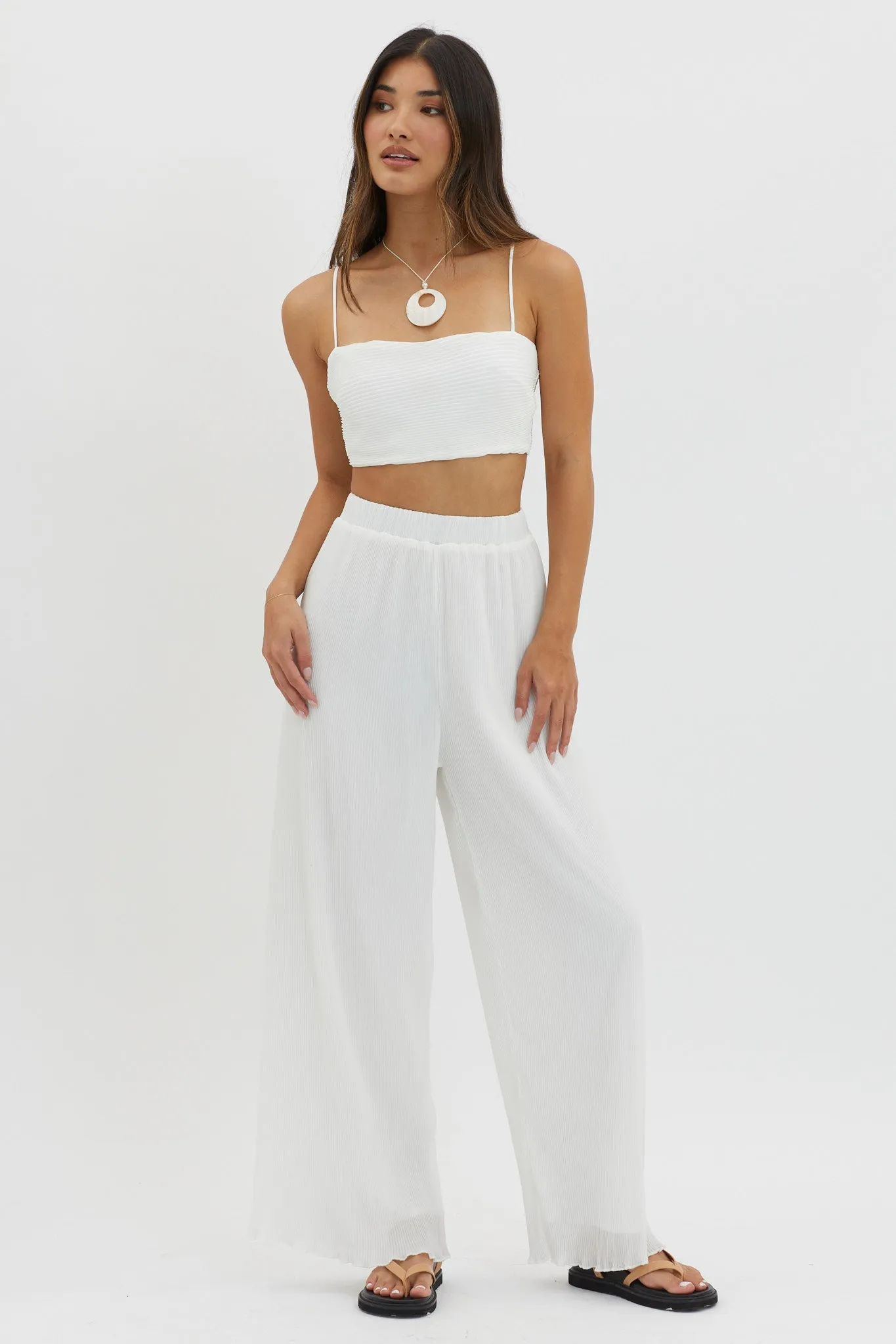 Light Energy Accordion Pleat Pants White