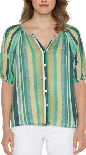 LIVERPOOL TEAL MULTI STRIPE BLOUSE