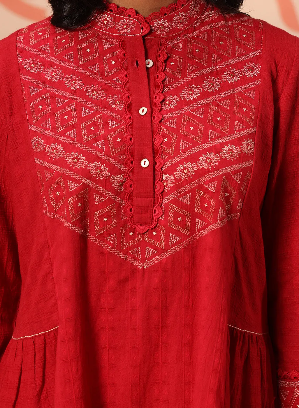 Meerab Red Embroidered Cotton Top for Women