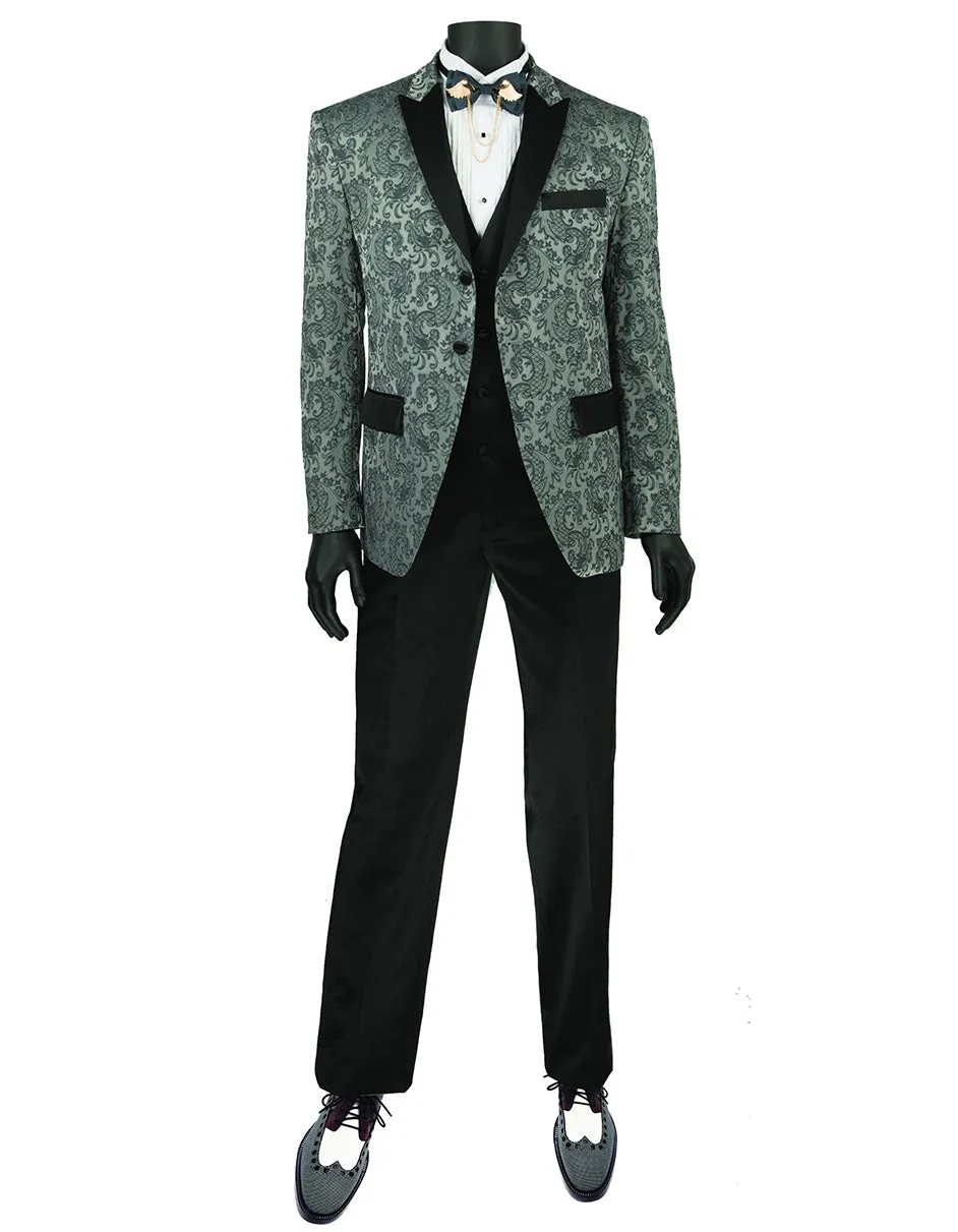 Mens 2 Button Paisley Tuxedo in Grey