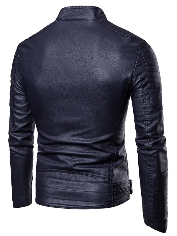 Men's Embellished Casual Faux Leather Zippers Jacket