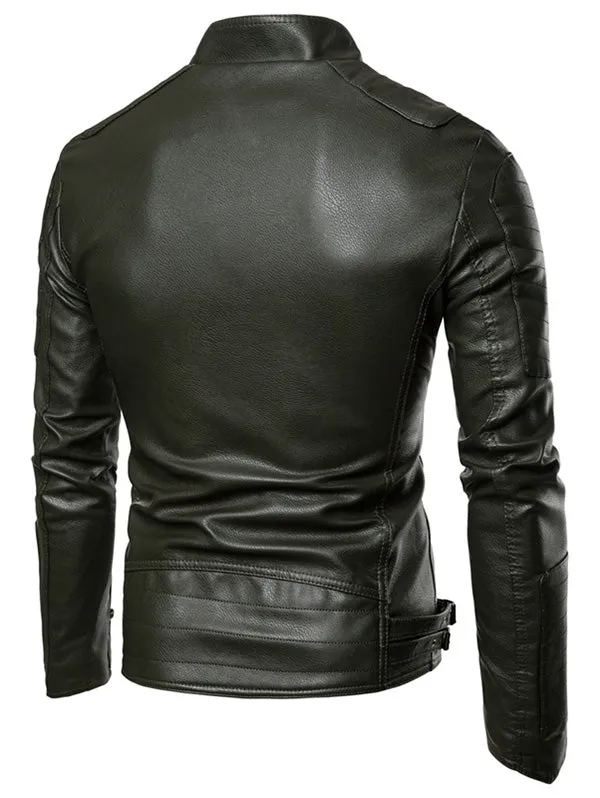 Men's Embellished Casual Faux Leather Zippers Jacket