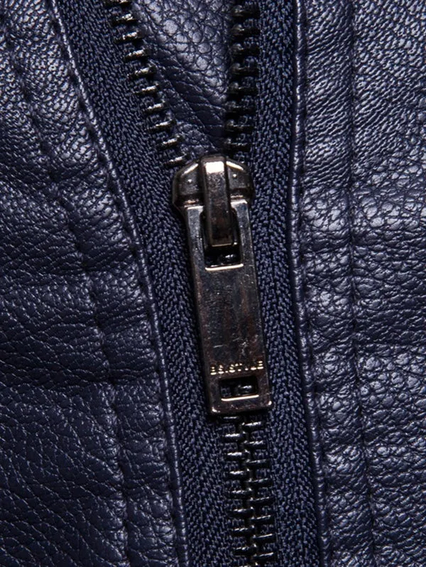 Men's Embellished Casual Faux Leather Zippers Jacket