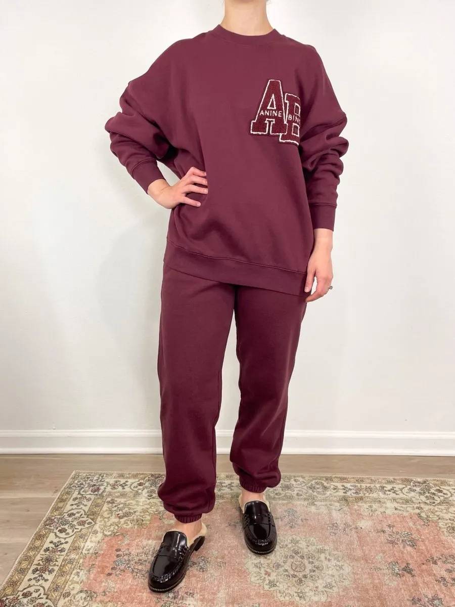 Miles Oversized Sweatshirt Letterman in Dark Burgundy