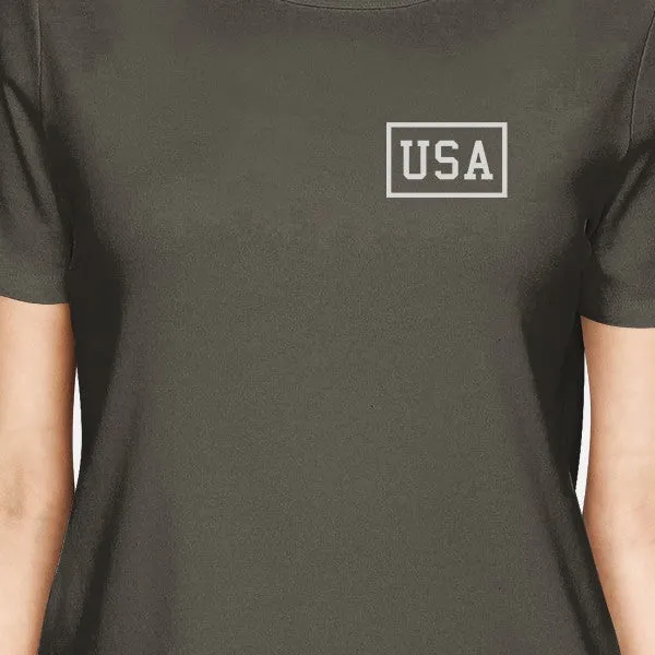 Mini USA Womens Dark Grey Short Sleeve Tee Simple Design Graphic